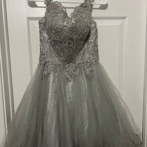 Elegant Silver Embellished Prom Dress
